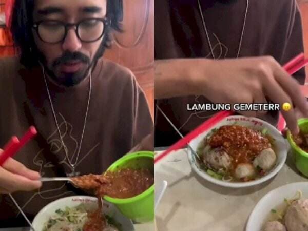 Ampun! Seorang Pria Makan Bakso Habiskan Setengah Mangkuk Cabai, Bikin Netizen Heran