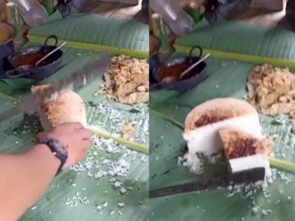 Viral, Penampakan Nasi Super Keras, sampai Harus Dibelah Pakai Parang saat Mau Dimakan