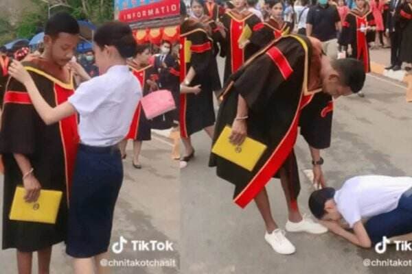 Viral di TikTok, Adik Sujud di Kaki Kakak saat Wisuda Kuliah