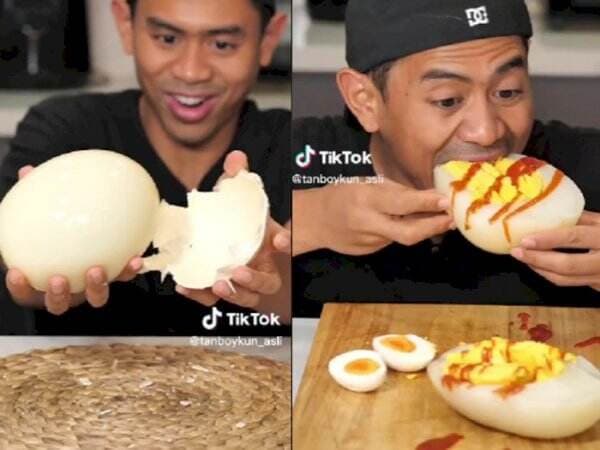 Bukan Main! Tanboy Kun Mukbang Telur Burung Unta, Ukurannya Sebesar Kepala Manusia