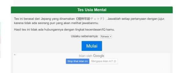 Lagi Viral Mental Age Test, Berikut Ini Penjelasan dan Cara Mainnya Lagi Viral Mental Age Test, Berikut Ini Penjelasan dan Cara Mainnya
