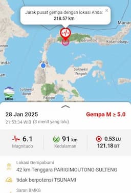 Getaran Kuat Terasa di Sulawesi Tengah, Gempa Magnitudo 6.1 Terjadi di Parigi Moutong