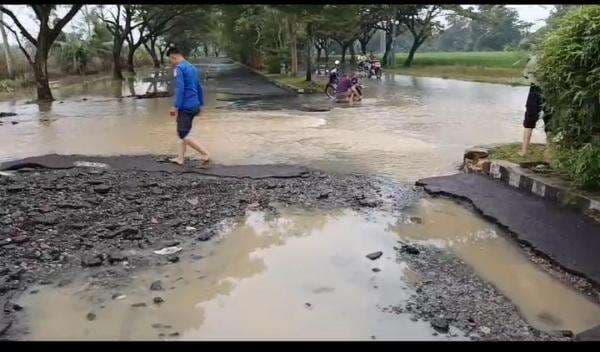 Aspal Jalur Dua Pemda Pringsewu Rusak Parah Akibat Banjir