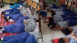 Terapkan Tidur Siang di Sekolah Siswa SMPN 39 Surabaya Tudur  Bareng di Lantai