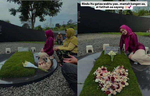 Atalia Praratya Doa di Makan Eril dan Tabur Kelopak Mawar Berbentuk Love Atalia Praratya Doa di Makan Eril dan Tabur Kelopak Mawar Berbentuk Love