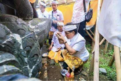 Bupati Giri Prasta Sembayang Bersama Upacara Mendem Pedagingan di Pura Puseh Buangga