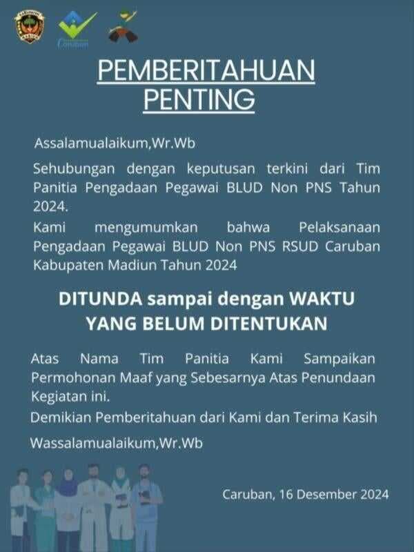 Pengadaan Pegawai Non ASN RSUD Caruban Diumumkan Resmi Dengan Surat dan Ditunda Dengan Flyer