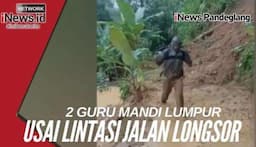 VIDEO : 2 Guru Bermandi Lumpur Usai Terjatuh dari Sepeda Motor di Jalan Longsor