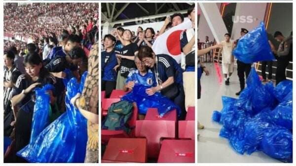 Viral Aksi Suporter Jepang Bersih-Bersih Stadion GBK, Netizen: Respect kalau Perlu Dinaturalisasi