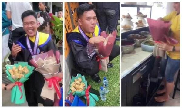 Viral Wisudawan Ini Dapat Buket Berisi Gorengan dan Nasi Padang, Netizen Ngakak: Habis Wisuda Langsung Makan