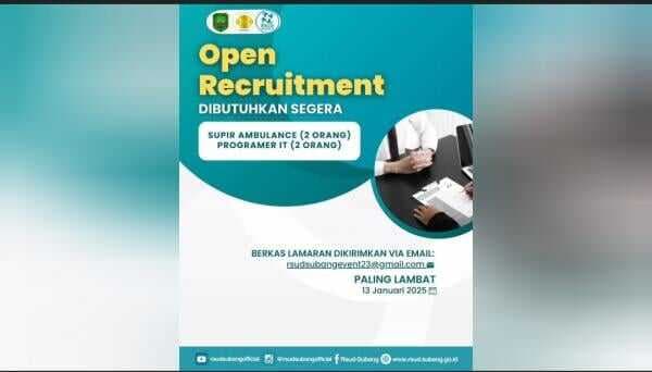 RSUD Subang Buka Lowongan Kerja untuk Supir Ambulans dan Programmer IT, Berikut Persyaratannya