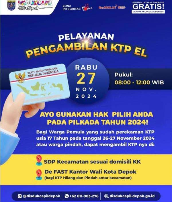 Simak Jadwalnya! Disdukcapil Depok Tetap Layani Masyarakat di Hari Pilkada Depok 2024