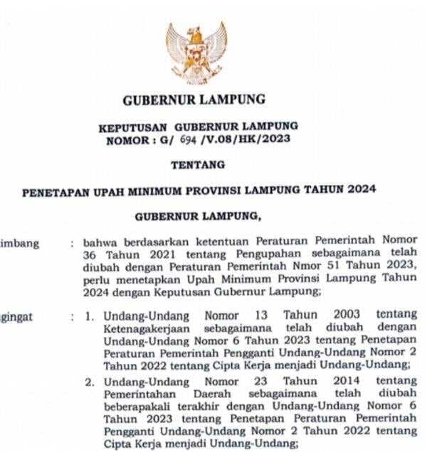 Penjabat Gubernur Tetapkan UMP Lampung 2025 Naik Rp176 Ribu