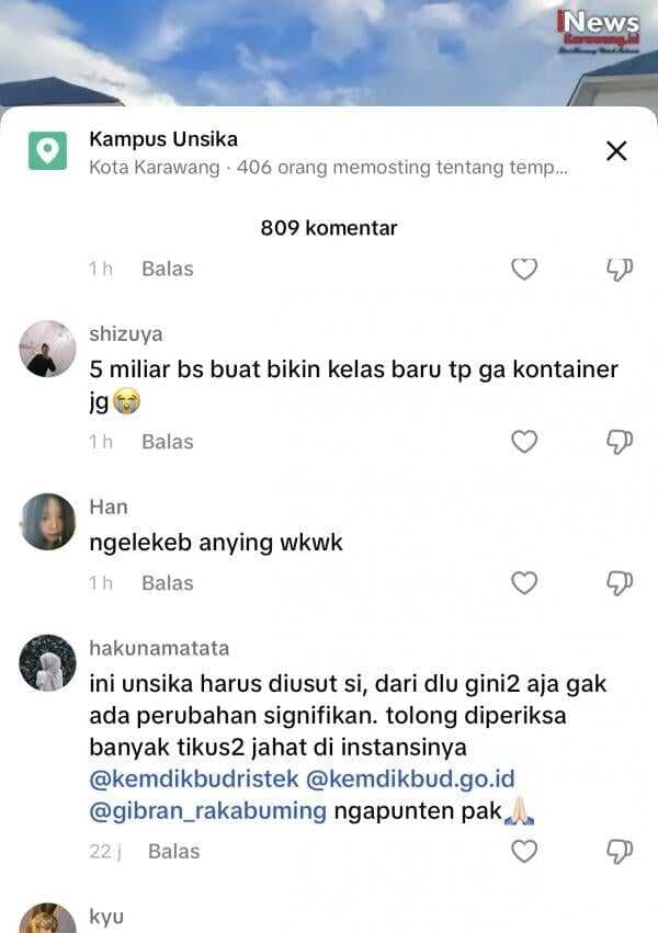 Jelang Penerimaan Mahasiswa Baru, Kampus Unsika Tuai Sorotan Tajam Netizen Sosial Media