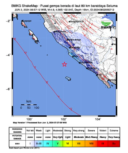 Gempa M4,9 di Seluma Bengkulu Akibat Aktivitas Sesar Dasar Laut