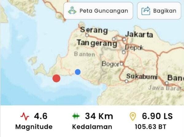  Gempa M4,6 Sumur Banten Dirasakan Kuat Warga Lebak, BPBD: Waspada Potensi Susulan