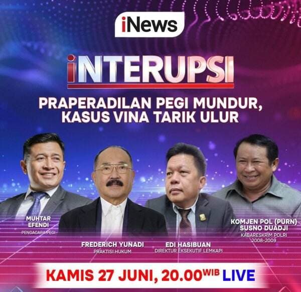 INTERUPSI <i>Live</i> di iNews Malam Ini: Praperadilan Pegi Mundur, Kasus Vina Tarik Ulur   