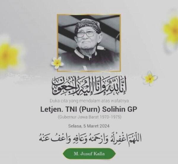 Kabar Duka! Mantan Gubernur Jabar Solihin GP Meninggal Dunia