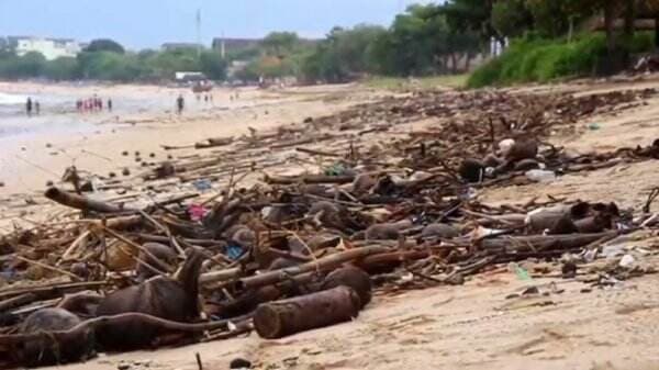 Penampakan Pantai Jimbaran Masuki Musim Hujan, Dipenuhi Sampah Lebih dari 20 Ton Sehari