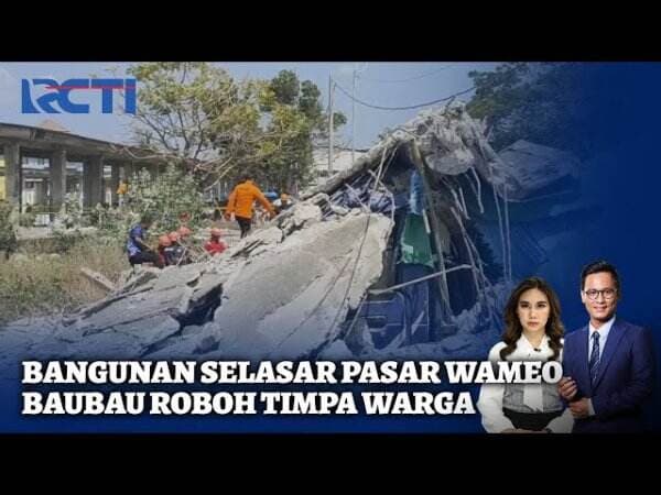 Bangunan Selasar Pasar Wameo Roboh Dihempas Angin 