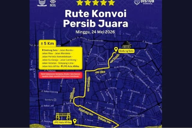 Rute Konvoi Persib Juara, Cek Lokasi dan Titik Selebrasi Angkat Trofi di JPO Asia Afrika Rute Konvoi Persib Juara, Cek Lokasi dan Titik Selebrasi Angkat Trofi di JPO Asia Afrika