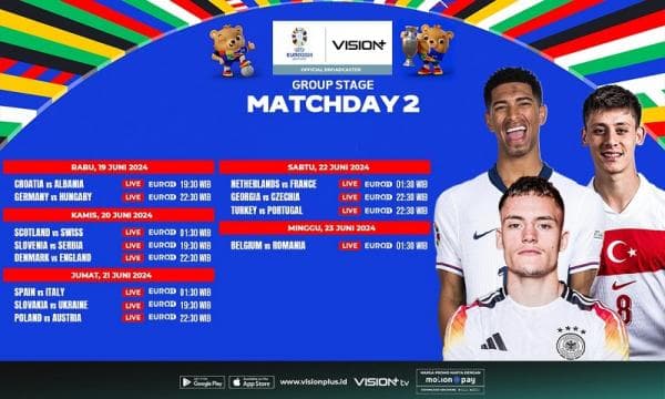 Jadwal dan Link Live Streaming Euro 2024 Pekan Ini di Vision+: Spanyol Vs Italia, Belanda Vs Prancis Jadwal dan Link Live Streaming Euro 2024 Pekan Ini di Vision+: Spanyol Vs Italia, Belanda Vs Prancis