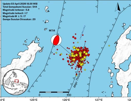 BMKG Catat 544 Gempa Susulan Usai Gempa M7,6 di Bitung BMKG Catat 544 Gempa Susulan Usai Gempa M7,6 di Bitung
