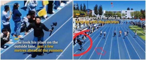 Rekam lomba lari, juru kamera ini ikut berlari di lintasan bak peserta Rekam lomba lari, juru kamera ini ikut berlari di lintasan bak peserta