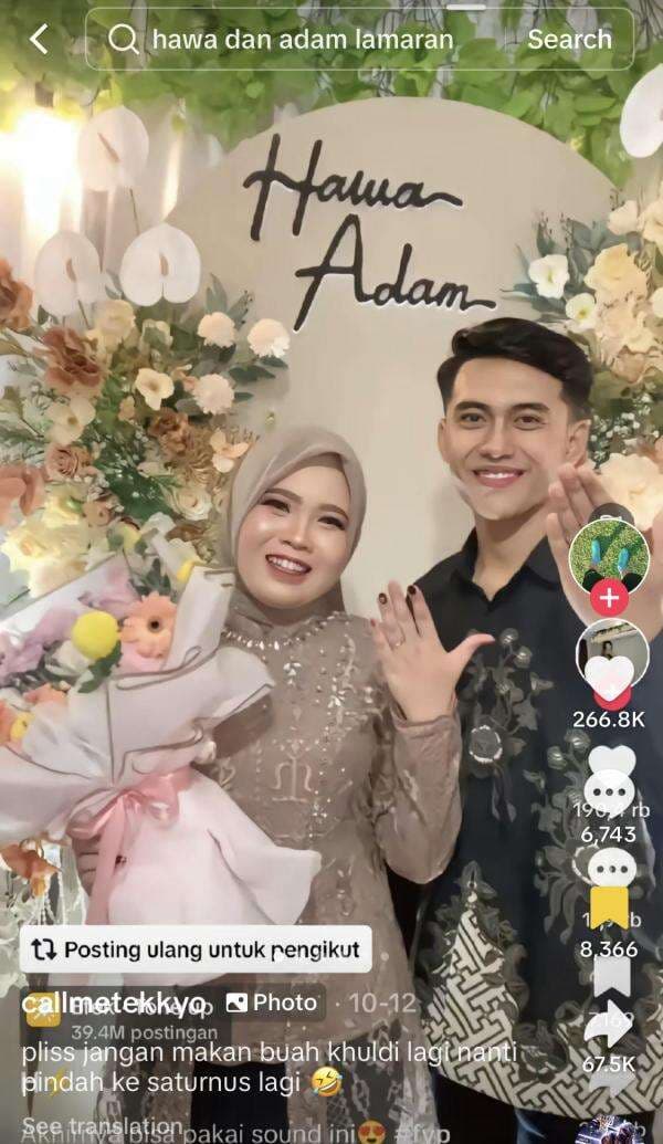 Viral Pasangan Gen Z Bernama Adam-Hawa, Netizen: Jangan Makan Khuldi Lagi, Nanti Pindah ke Saturnus Viral Pasangan Gen Z Bernama Adam-Hawa, Netizen: Jangan Makan Khuldi Lagi, Nanti Pindah ke Saturnus