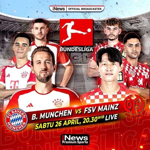 Jadwal Siaran Langsung Bayern Munich vs Mainz 05 di Bundesliga 2024-2025, Live di iNews! Jadwal Siaran Langsung Bayern Munich vs Mainz 05 di Bundesliga 2024-2025, Live di iNews!