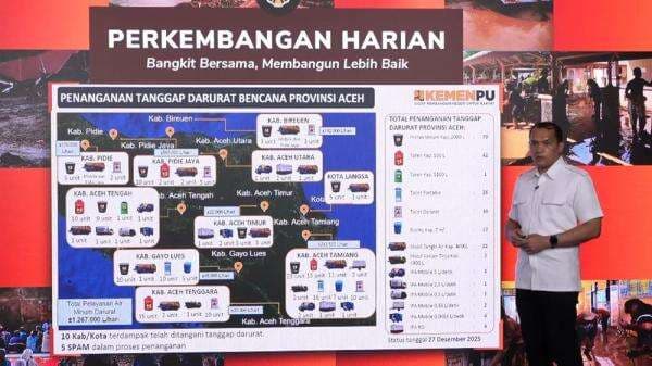 Pemerintah Suplai Ratusan Ribu Liter Air Minum ke Posko Bencana Sumatra Setiap Hari Pemerintah Suplai Ratusan Ribu Liter Air Minum ke Posko Bencana Sumatra Setiap Hari