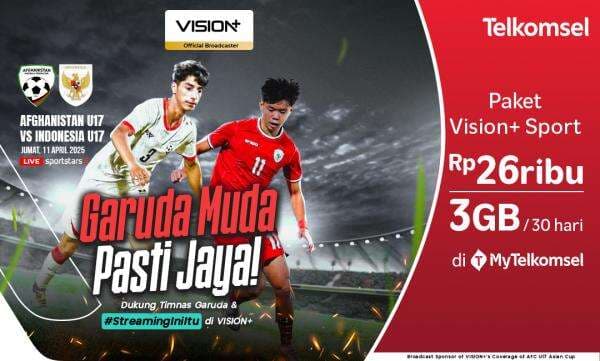 Dukung Garuda Muda di Laga Afghanistan vs Indonesia, Streaming di VISION+ Dukung Garuda Muda di Laga Afghanistan vs Indonesia, Streaming di VISION+