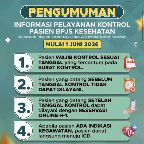 Perubahan Pelayanan Kontrol Pasien BPJS Kesehatan Berlaku Mulai 1 Juni 2026, Begini Penjelasannya Perubahan Pelayanan Kontrol Pasien BPJS Kesehatan Berlaku Mulai 1 Juni 2026, Begini Penjelasannya