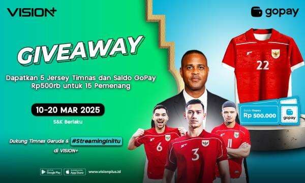 Langganan VISION+ Bayar Pakai GoPay, Dapatkan THR Rp500.000 dan Jersey Timnas Gratis Langganan VISION+ Bayar Pakai GoPay, Dapatkan THR Rp500.000 dan Jersey Timnas Gratis