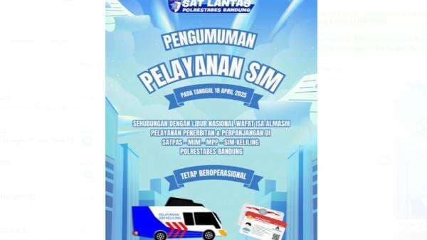 Libur Nasional Tetap Beroperasi, Simak Jadwal SIM Keliling di Bandung Hari Ini 18 April 2025 Libur Nasional Tetap Beroperasi, Simak Jadwal SIM Keliling di Bandung Hari Ini 18 April 2025